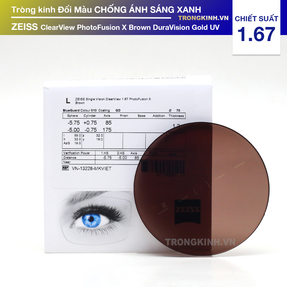 Tròng kính ZEISS ZEISSClearViewPhotoFusionXBrownDuraVisionGoldUV167 1.67